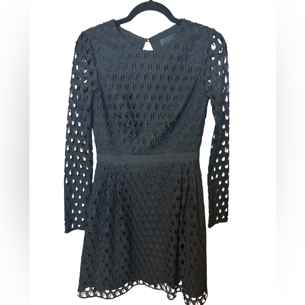 Cynthia Rowley Black Eyelet Open-Back Mini Dress Ling Sleeve Fit & Flare